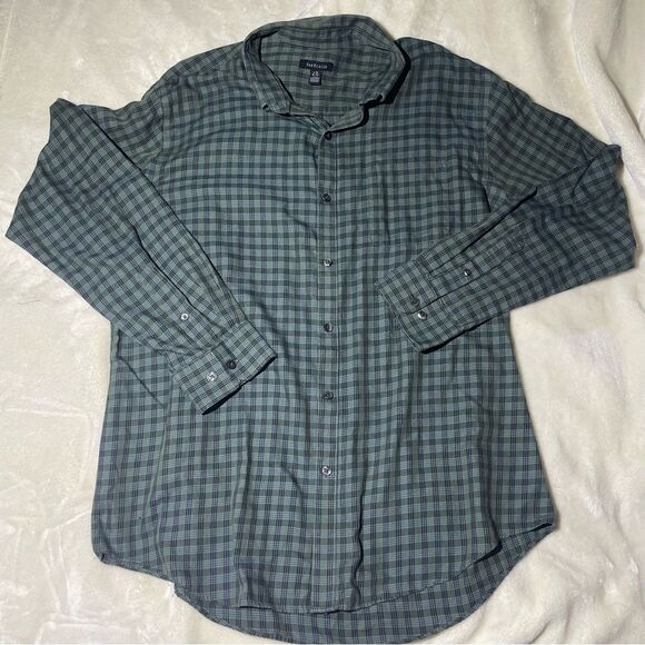 Men's 16-16 1/2 Neck Dark Green Plaid Button Down Dress Shirt - Large - Picture 1 of 11